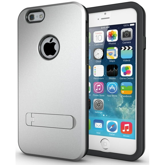 NAKEDCELLPHONE SILVER SLIM TOUGH SHIELD MATTE ARMOR HYBRID CASE COVER SKIN FOR APPLE iPHONE 6 (4.7")
