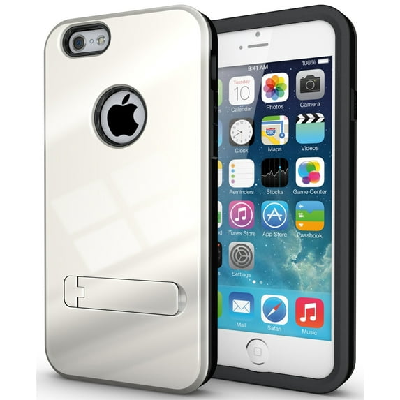 NAKEDCELLPHONE WHITE SLIM TOUGH SHIELD GLOSSY ARMOR HYBRID CASE COVER SKIN FOR APPLE iPHONE 6 (4.7")