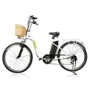 NAKTO City Electric Bicycle 250W 36V 10A for Women 26 In., Camel White