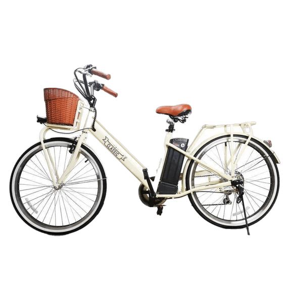 NAKTO Classic 2 Electric Bike for Female, 26" Step-Thru Cruiser Ebike with 500W Motor, 48V 10Ah Removable Battery, 6-Speed Gear, Front Basket & Rear Rack, Cream