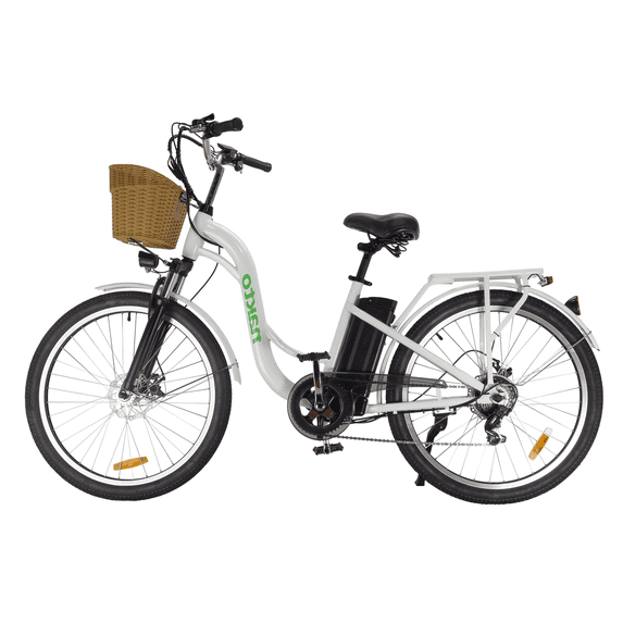 NAKTO Electric Dirt Bike for Female, Peak 500W Electric Bicycle with Basket, 24MPH Commuter Ebike, Speed Gear, Front Fork Suspension, UL2849 Certified