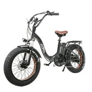 NAKTO Folding Fat Tire Electric Bike Folding OX 20" Ebike for Adults Electric Mountain Bicycle 500W Powerful Motor 48V 10 Ah Lithium-Ion Battery-Black