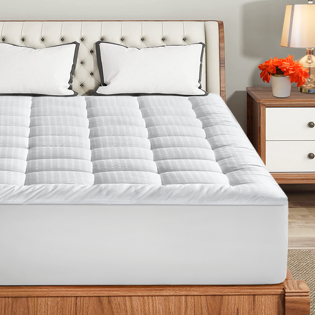 "Quilted Comfort Waterbed Anchor Band Custom Fit Mattress Pad