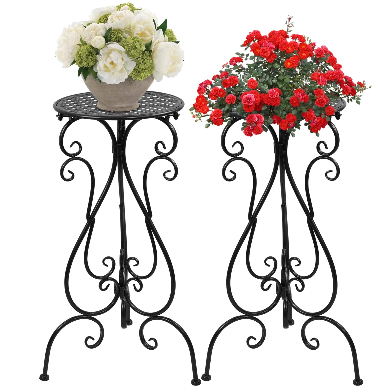 Black Wrought Iron 22.5" Tall Plant Stand Set