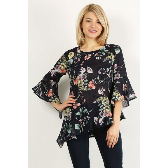 NALGAE WING Plus Size Tunic Top with Asymmetrical Hem and Bell Sleeves (3XL)