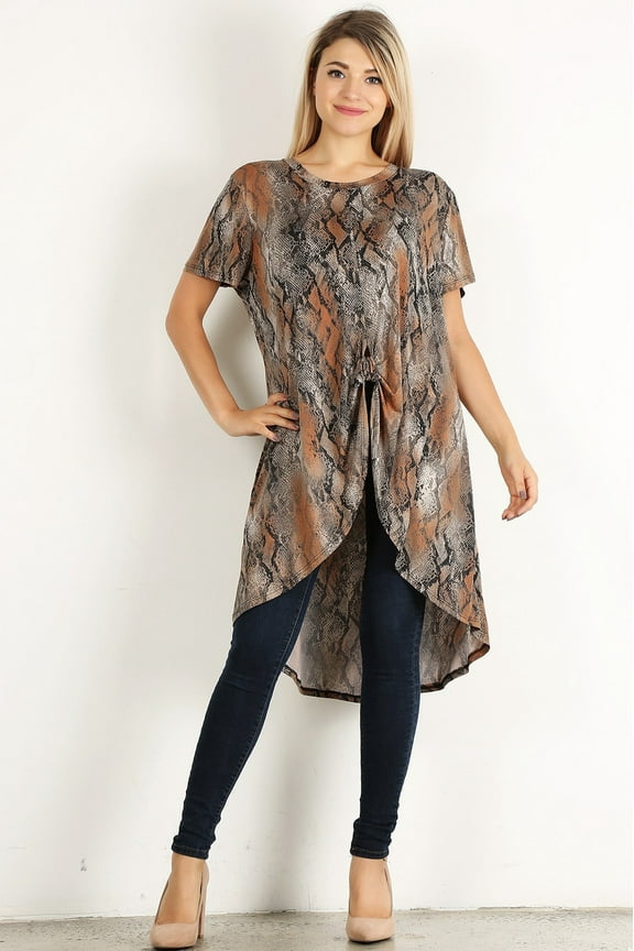 NALGAE WING Snake Print Short Sleeve Top With Hi-Lo Hem (Medium)