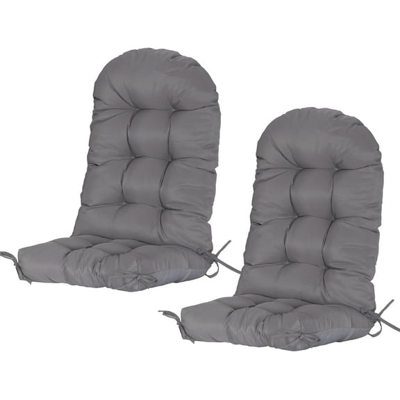 Nalone Waterproof Polyester Non-Slip Adirondack Rocking Chair Cushion with Ties, High Back, 2 Pack, Grey