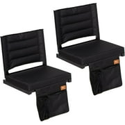 NALONE 2 Pack Stadium Seats for Bleachers with Back Support, Bleacher Seats with Backs and Extra Thick Padded Cushion, Includes Shoulder Straps Carry Handle, and Cup Holder Side Pockets(Black of 2)