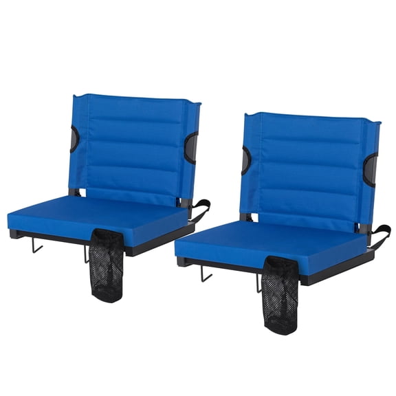 Nalone 2 Pack Cushioned Stadium Seats with Back Support, Carry Handle & Cup Holder Pockets (Blue, Set of 2)