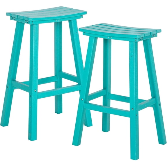 NALONE 29 Inch Outdoor Bar Stools Set of 2, HDPE Bar Chairs with Footrest, Weather Resistant Barstools Outside Bar Height Stools for Bar, Kitchen Counter, Yard (Aruba, 29'' Barstools Set of 2)