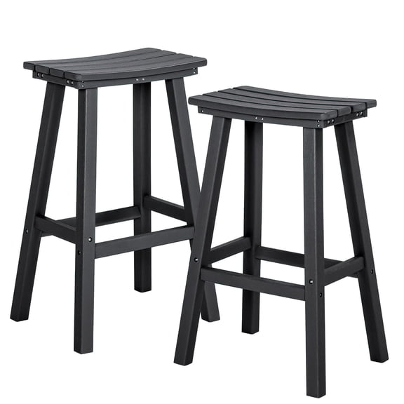 NALONE 29 Inch Outdoor Bar Stools Set of 2, HDPE Bar Chairs, Weather Resistant Barstools Outside Bar Height Stools for Bar, Kitchen Counter, Balcony (Black, 29'' Barstools Set of 2)