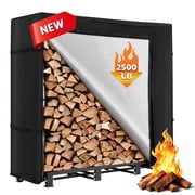 NALONE 4 FT Firewood Rack Outdoor, Black Powder Coated Metal Log Rack with Waterproof Wood Rack Cover, Heavy Duty Firewood Rack Holder for Fireplace Patio Backyard Garden