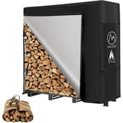 NALONE 4FT Outdoor Firewood Rack with Cover&Carry Bag Heavy Duty Square Strong Stand Rack with Waterproof Cover for Fireplace Fire Pits Wood Pile Storage Holder Lumber Rack