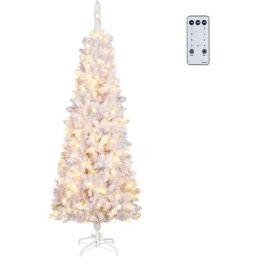 NALONE 4FT White Pre-Lit Christmas Tree with Remote Control and Timer, Pencil Artificial Hinged Slim Tree with 347 Tips, 100 Warm White/Multi-Color Lights, 9 Lighting Modes (Pencil Tree 4 FT)