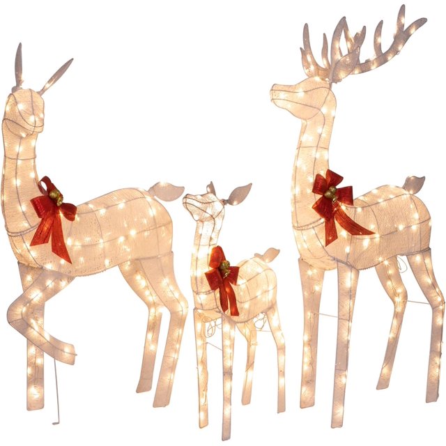 NALONE 5FT Large 3 Pieces Lighted Reindeer Christmas Decoration with 360 LED Lights, Prelit 3D