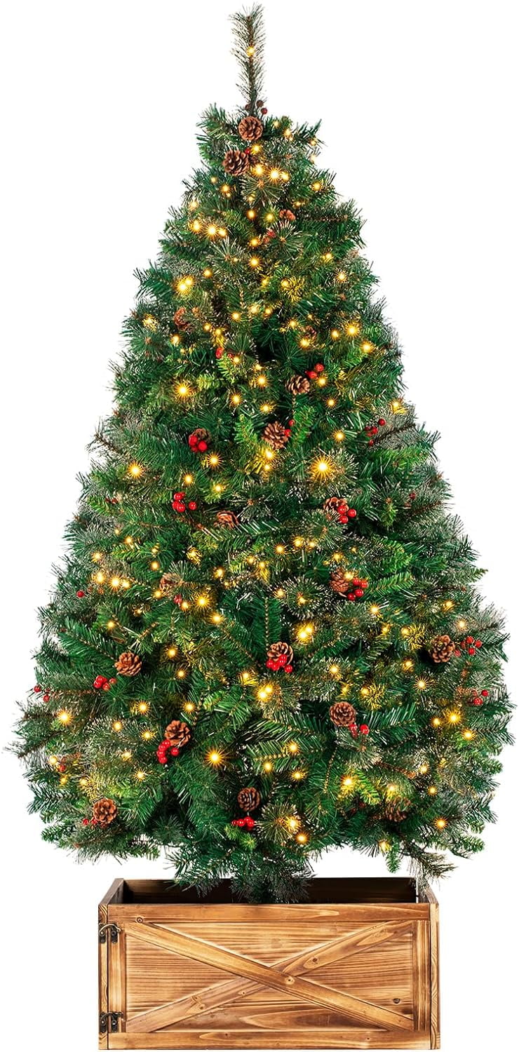 NALONE 6 FT Prelit Christmas Tree, Artificial Xmas Tree w/Pine Cones
