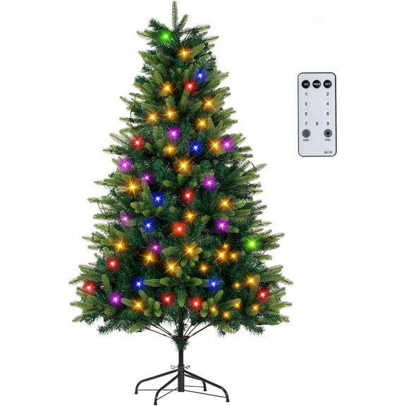 NALONE 6FT Pre-Lit Christmas Tree with Remote Control and Timer, Artificial Gradient Green Christmas Tree with 447 Tips, 250 Warm White/Multi-Color Lights, 9 Lighting Modes(Green Gradient Tree, 6 FT)