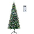 thumbnail image 1 of NALONE 6FT Pre-Lit Christmas Tree with Remote Control and Timer, Snow-Kissed Artificial Pencil Christmas Tree with 640 Tips, Pinecones Red Berries, 9 Lighting Modes (Flocked Tips Pencil Tree, 6 FT), 1 of 8
