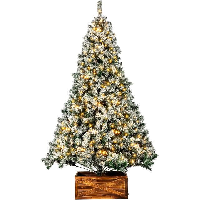 NALONE 7.5 FT Prelit Christmas Tree, Flocked Artificial Xmas Tree w