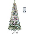 thumbnail image 1 of NALONE 7FT Pre-Lit Snow Christmas Tree with Remote Control and Timer, Snow Flocked Artificial Pencil Christmas Tree with 798 Tips, Pinecones Red Berries, 9 Lighting Modes (Snow Pencil Tree, 7 FT), 1 of 9