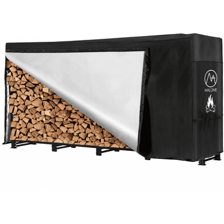 NALONE 8FT Outdoor Firewood Logs Rack Holders with Waterproof Cover Heavy Duty Wood Holder Square Strong Stand Rack with Waterproof Cover for Fireplace Fire Pits Wood Pile Storage Holder Lumber Rack