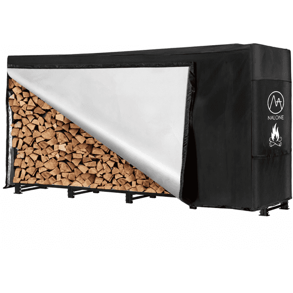 NALONE 8FT Outdoor Firewood Logs Rack Holders with Waterproof Cover Heavy Duty Wood Holder Square Strong Stand Rack with Waterproof Cover for Fireplace Fire Pits Wood Pile Storage Holder Lumber Rack