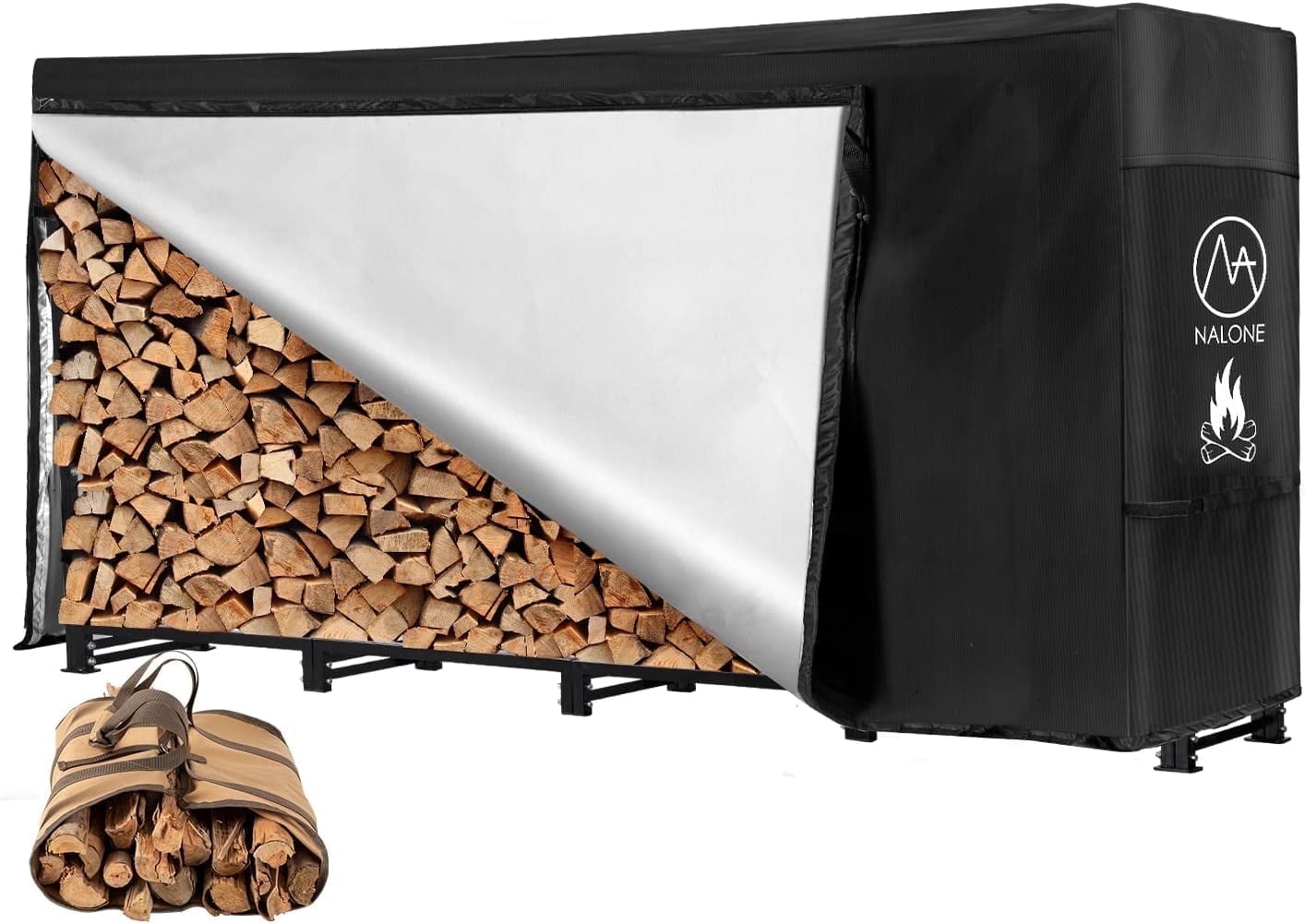 Nalone 8ft Firewood Rack with Waterproof Cover, Heavy Duty Square Stand, Canvas Carry Bag