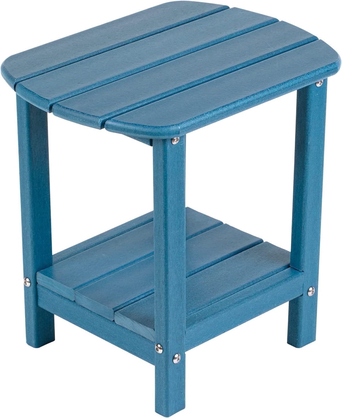 Nalone End Table Adirondack Small Side Table 16.5" Outdoor HDPE Plastic Small End Table for Home Living Room Bedroom Patio Farmhouse Patio (Blue)