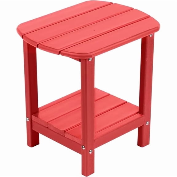 NALONE Adirondack Outdoor Side Table, HDPE Outdoor End Table, 2-Tier Small Patio Side Table for Balcony, Patio, Outside & Indoor Living Room Bedroom,Red