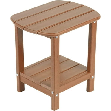 NALONE Adirondack Side Table 16.5" Outdoor Side Table HDPE Plastic Double Adirondack End Table Small Table for Patio (Teak)