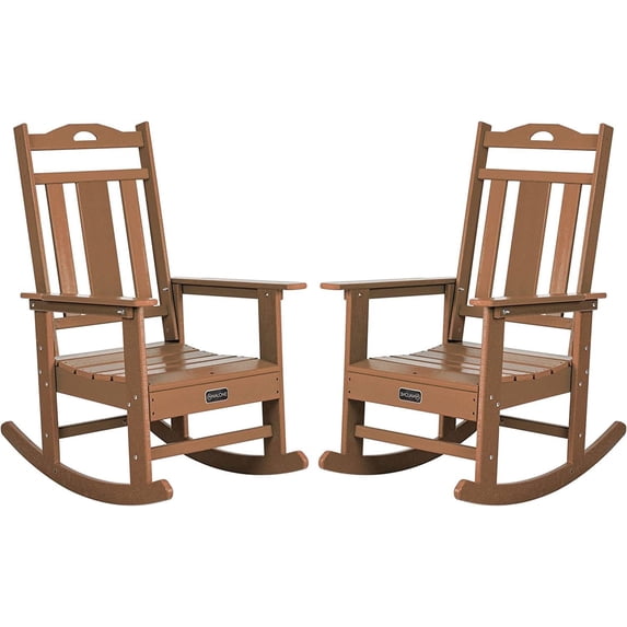 Nalone All-Weather Resistant HDPE Outdoor Rocking Chair, Oversized Patio Rocker, Brown