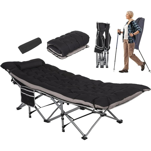 Nalone Camping Cots for Adults with Extra Foldable Mattress, Cots for Sleeping 900 lbs, Folding Cot with Mattress, Heavy Duty Sleeping Cots Camping Bed for Home Office Outdoor(Black)