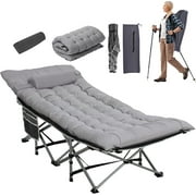 Nalone Camping Cots with Extra Foldable Mattress 900 lbs, Heavy Duty Camping Bed for Adults Home Office Outdoor(Gray)