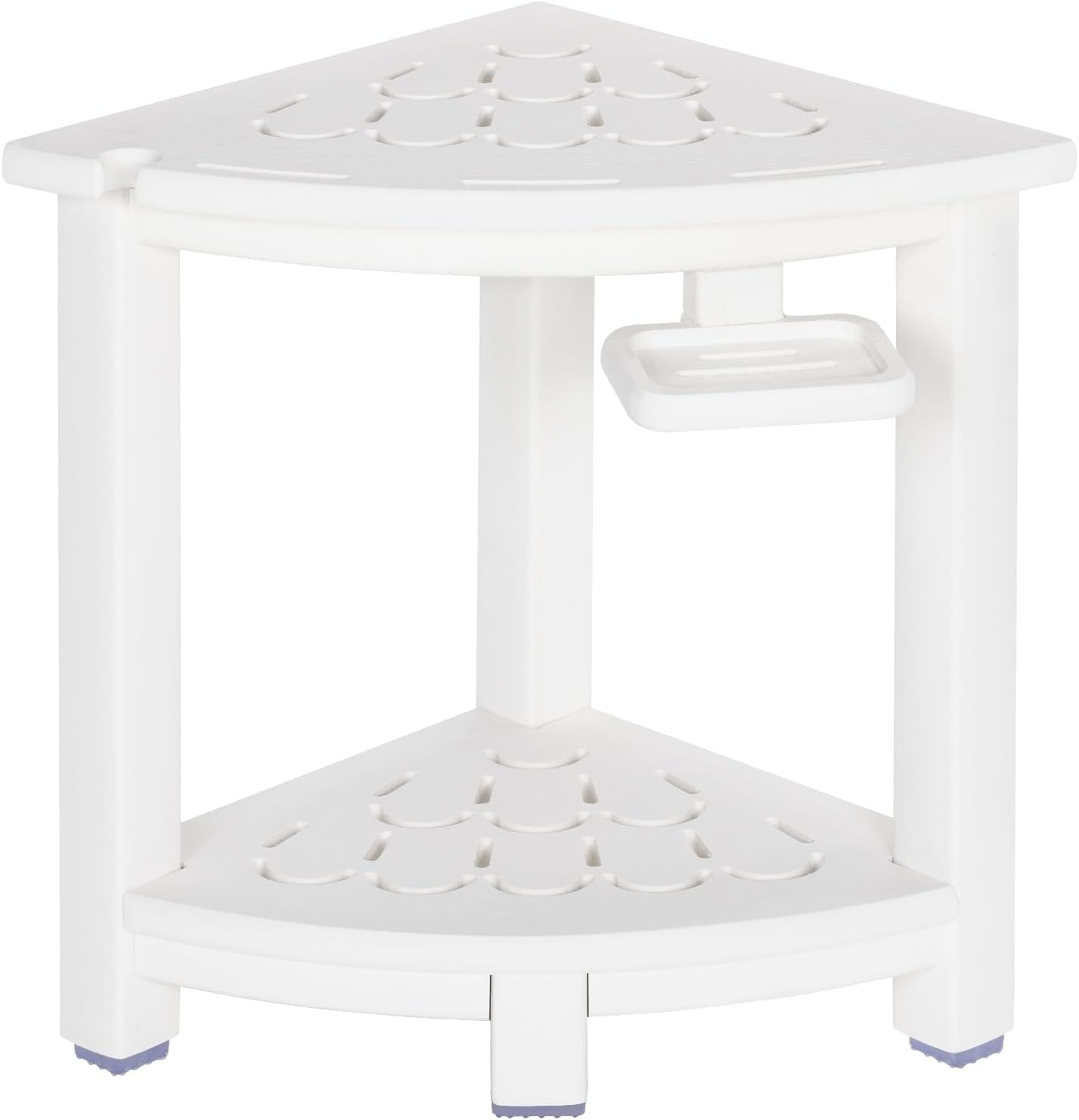 White HDPE Corner Shower Bench with Storage Shelf and Soap Box