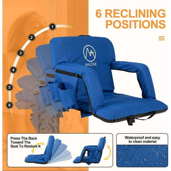 NALONE Folding Stadium Seat 25 inch Wide Stadium Chairs for Bleachers Portable with Back Supports Thick Padded Cushion Armrests Reclining