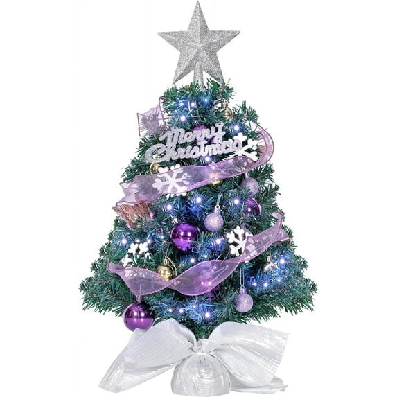 NALONE Mini Christmas Tree with Lights and Timer, 24 Inch Snow Flocked Small Christmas Tree with 27 Pcs Ornaments, 80 Branch Tips Tabletop Christmas Tree for Holiday Decoration(Gold)