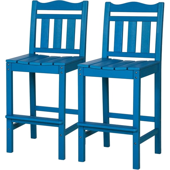 NALONE Outdoor Bar Stool, HDPE Tall Adirondack Style Bar Chair, Weather Resistant Bar Height Chair for Balcony, Garden, Yard and Backyard(Navy Blue, 2 Sets)