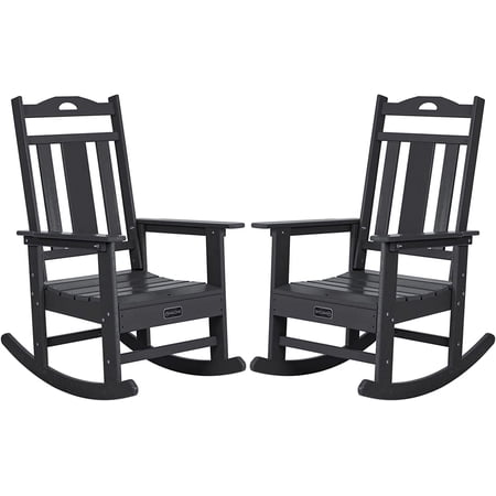 NALONE Outdoor Rocking Chair Set of 2, All Weather Resistant Rocking Chair for Porch and Garden Lawn, HDPE Material Oversized Patio Rocker Chair for Outdoor Rockers(Black)
