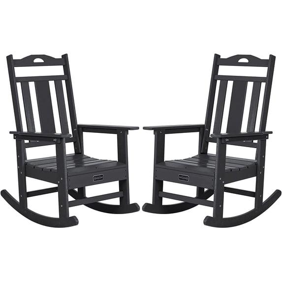 Nalone Outdoor Rocking Chair Set of 2, All Weather Resistant Rocking Chair for Porch and Garden Lawn, HDPE Material Oversized Patio Rocker Chair for Outdoor Rockers(Black)