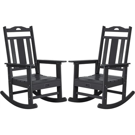 Nalone Outdoor Rocking Chair Set of 2, All Weather Resistant Rocking Chair for Porch and Garden Lawn, HDPE Material Oversized Patio Rocker Chair for Outdoor Rockers(Black)