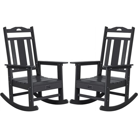 Nalone Outdoor Rocking Chair Set of 2, All Weather Resistant Rocking Chair for Porch and Garden Lawn, HDPE Material Oversized Patio Rocker Chair for Outdoor Rockers(Black)