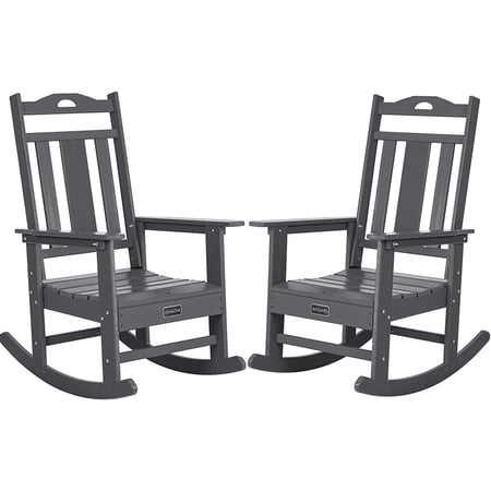 NALONE Outdoor Rocking Chair Set of 2, All Weather Resistant Rocking Chair for Porch and Garden Lawn, HDPE Material Oversized Patio Rocker Chair for Outdoor Rockers(Gray)