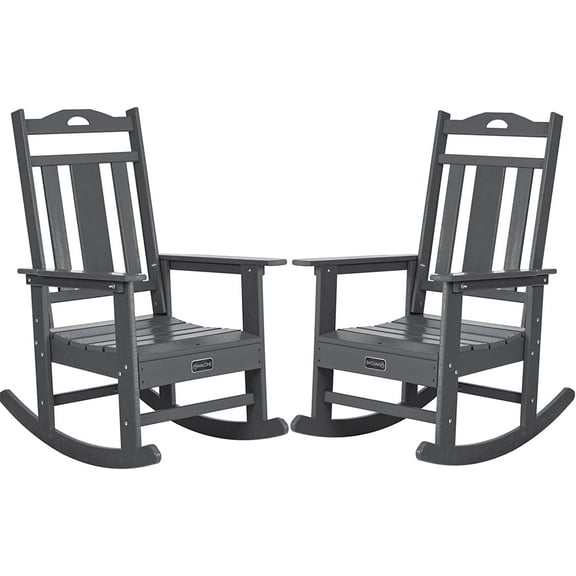 Nalone Outdoor Rocking Chair Set of 2, All Weather Resistant Rocking Chair for Porch and Garden Lawn, HDPE Material Oversized Patio Rocker Chair for Outdoor Rockers(Gray)