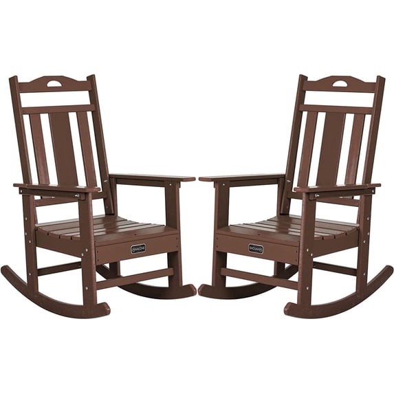 Nalone Outdoor Rocking Chair Set of 2, All Weather Resistant Rocking Chair for Porch and Garden Lawn, HDPE Material Oversized Patio Rocker Chair for Outdoor Rockers(Teak)