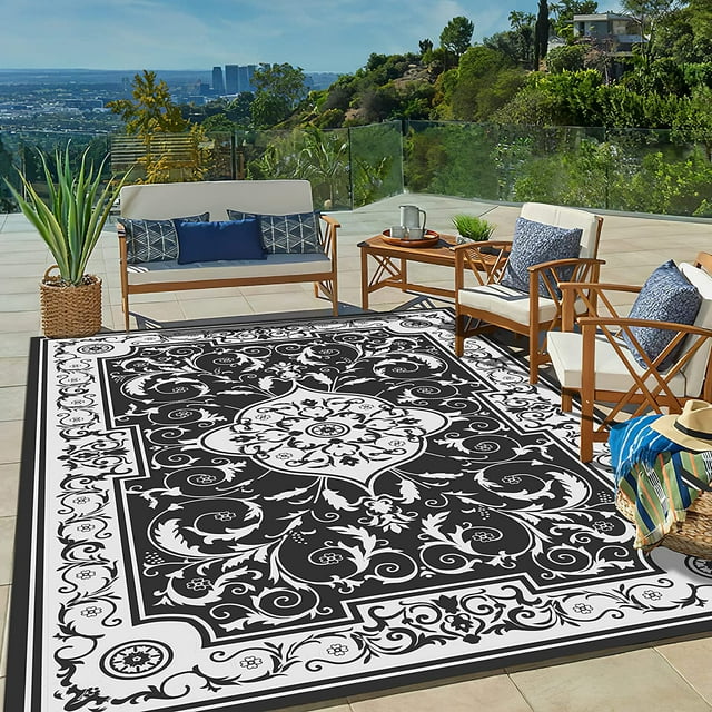 NALONE Reversible Outdoor Rugs 6x9, Plastic Straw Patio Rug, Geometric