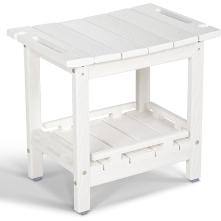 NALONE Shower Bench, HDPE Shower Benches for Inside Shower, Small Shower Chair Seat for Shaving Legs with Storage Shelf & Handles, Indoor and Outdoor Use (White)