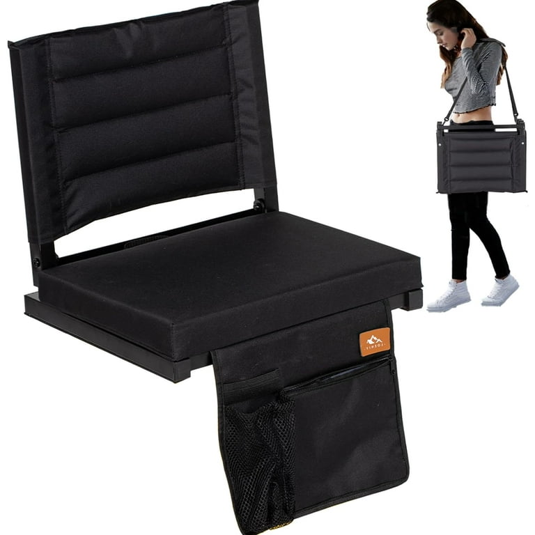 NALONE Stadium Seats for Bleachers with Back Support, Bleacher Seats with  Backs and Extra Thick Padded Cushion, Includes Shoulder Straps Carry  Handle, and Cup Holder Side Pockets (Black) 