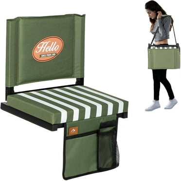 Nalone Stadium Seats for Bleachers with Back Support, Bleacher Seats with Backs and Extra Thick Padded Cushion, Includes Shoulder Straps Carry Handle, and Cup Holder Side Pockets (Green)