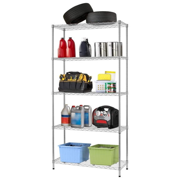 NALYL 14''Lx36''Wx72''H 5 Shelf Wire Shelving Unit Garage Heavy Duty Height Adjustable Commercial Grade NSF Certification Utility Rolling Steel Layer Rack Organizer Kitchen