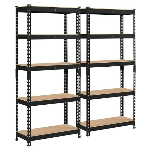 NALYL 2 PCS 5-Tier Utility Shelves, Metal Storage Shelves Garage Shelving Unit Adjustable Garage Storage Shelves Storage Racks Heavy Duty Shed Shelving - Black, 27.5 x 12 x 60 Inch